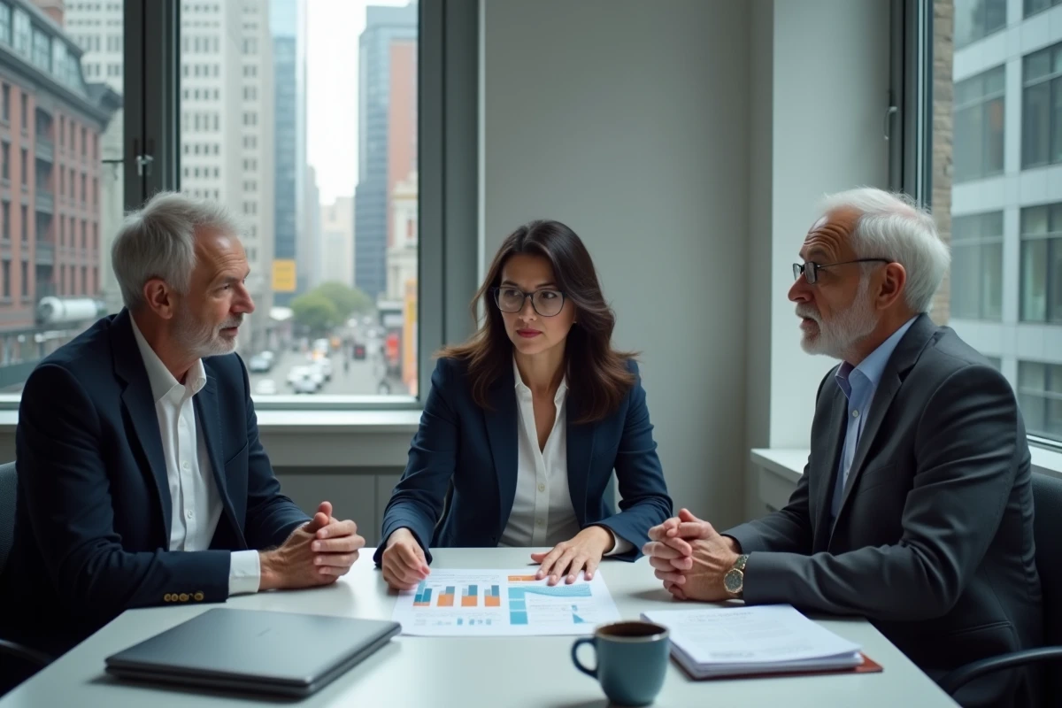 Conseillère financière expliquant l'impact de la suppression de l'abattement fiscal de 10% à un couple de retraités lors d'une consultation professionnelle