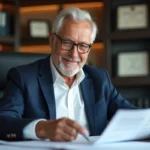 Homme senior en costume dans un bureau moderne