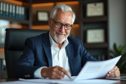 Homme senior en costume dans un bureau moderne