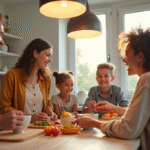 Famille diverse préparant un repas dans la cuisine lumineuse
