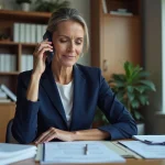 Femme d affaires en costume navy au bureau