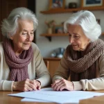 Femme agee avec sa fille lors d une évaluation de soins