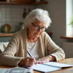 Femme âgée remplissant sa checklist de soins quotidiens