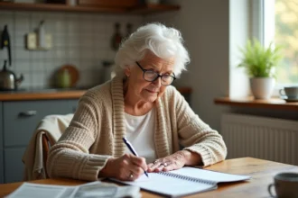 Femme âgée remplissant sa checklist de soins quotidiens