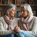 Femme et fille main dans la main moment d'émotion