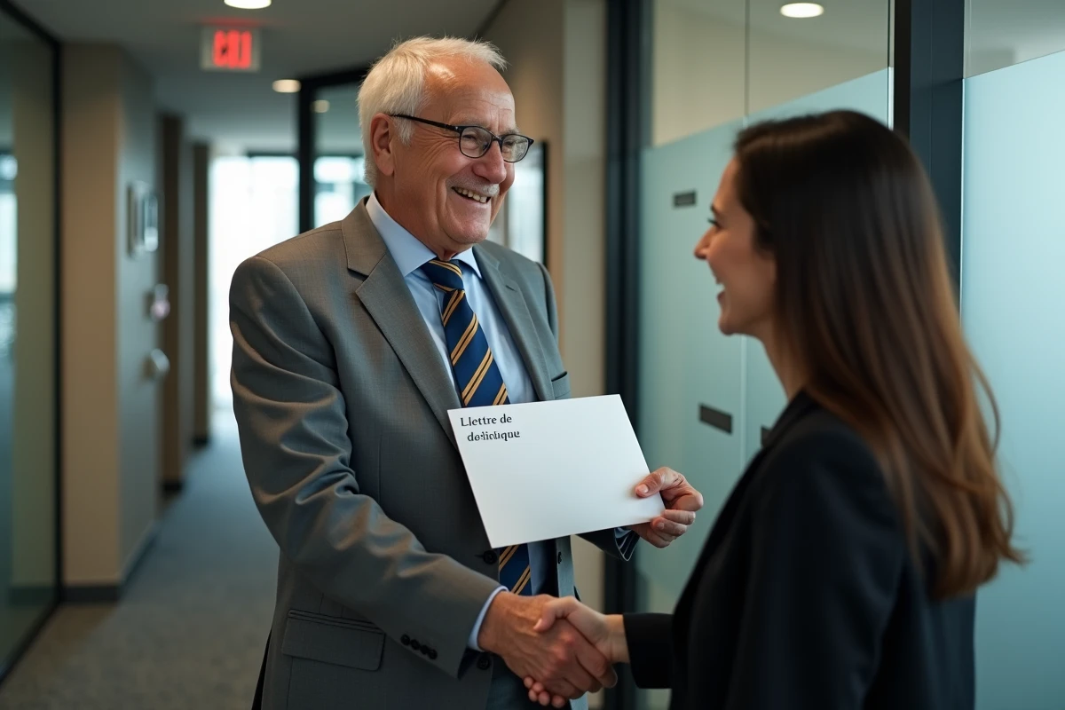 Homme en costume offrant une lettre de demission