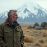 Homme d'âge moyen dans la steppe patagonienne