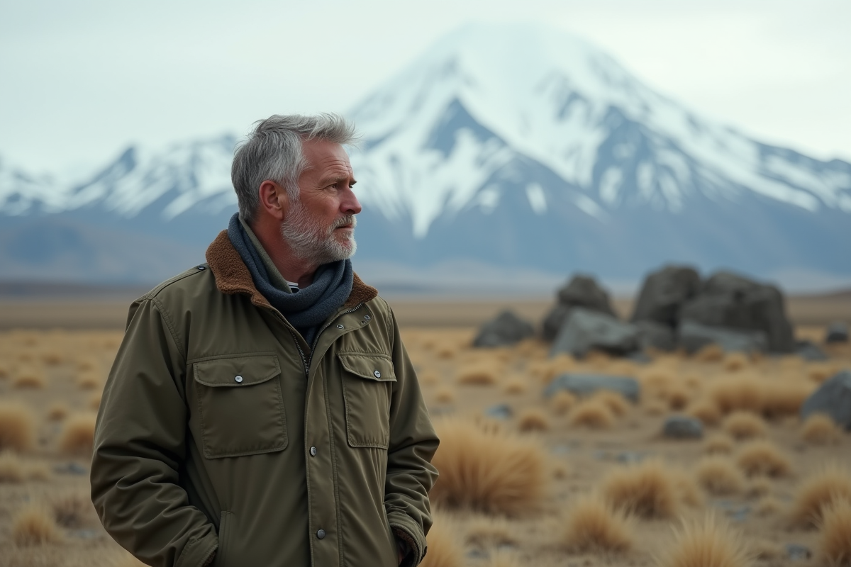 Homme d'âge moyen dans la steppe patagonienne
