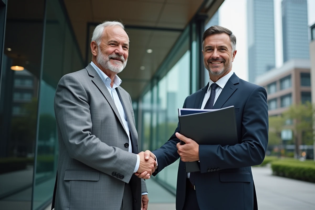 Homme daffaires serrant la main dun jeune consultant