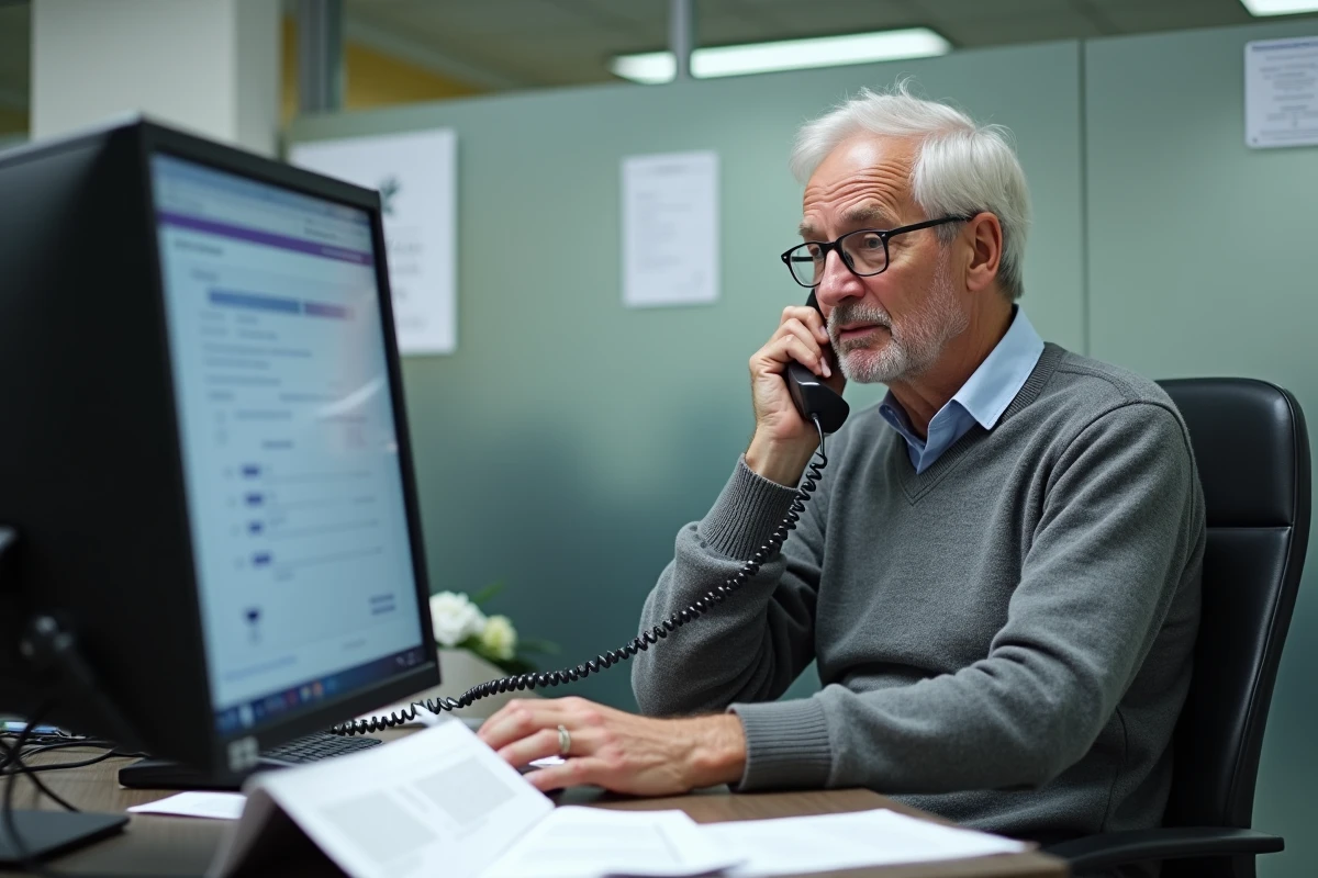 Homme senior au bureau administratif français