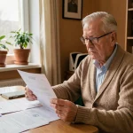 Locataire âgé de plus de 65 ans lisant une lettre de congé dans son appartement