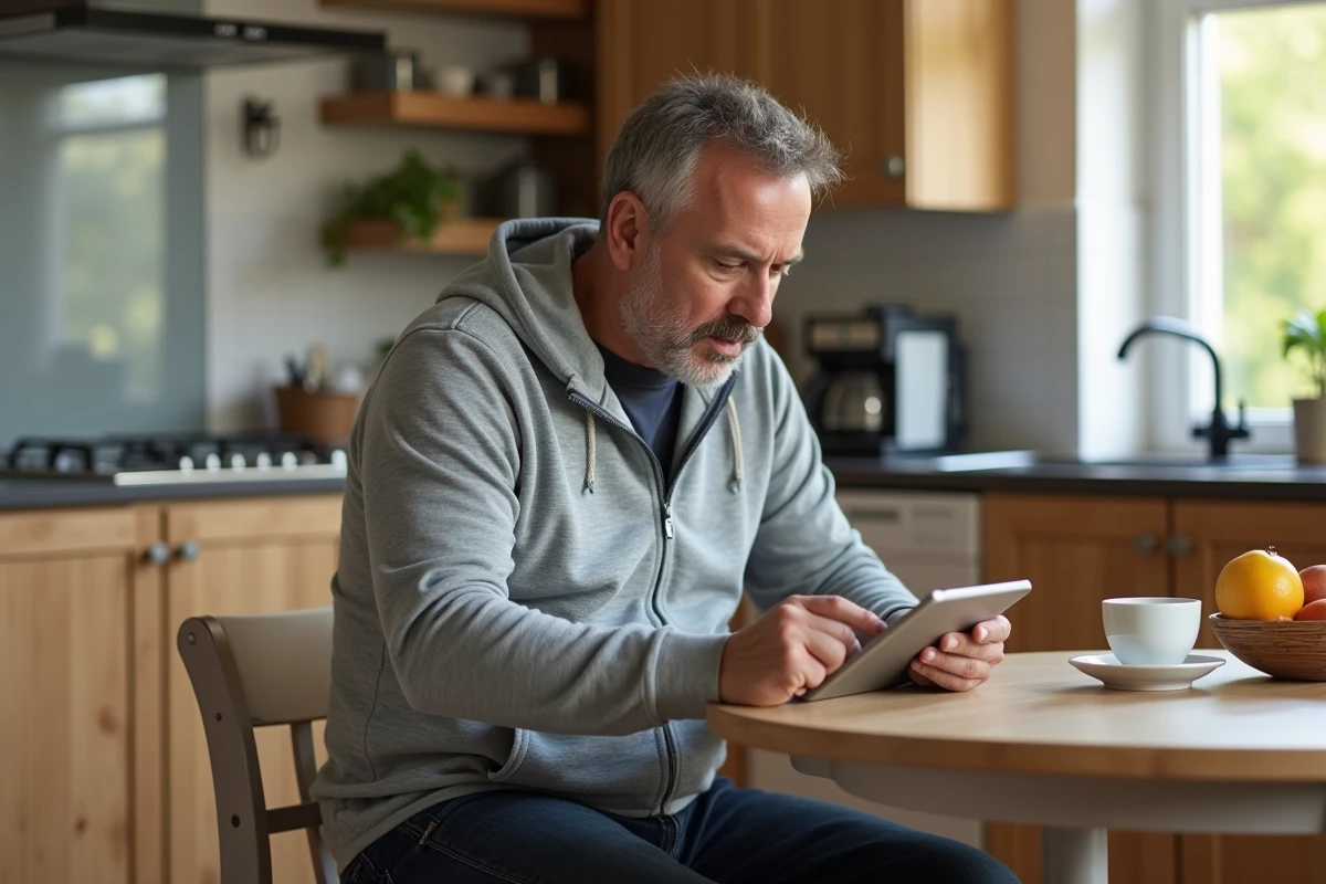 Parent d'élève consultant les informations scolaires sur une tablette depuis la maison via Scolinfo