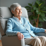 Femme âgée détendue dans un fauteuil médical moderne