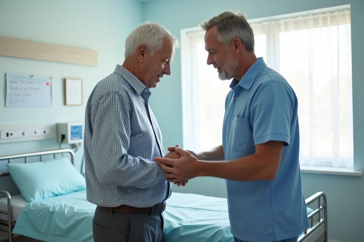 Infirmier aidant un senior lors d