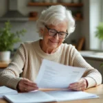 Femme retraitée détendue lisant ses documents financiers