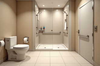 Salle de bain moderne pour seniors avec sol antidérapant