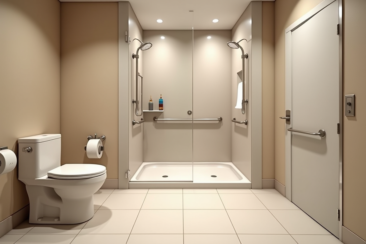 Salle de bain moderne pour seniors avec sol antidérapant