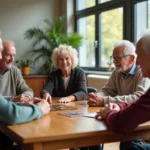 Groupe de seniors jouant à un jeu de société en centre communautaire
