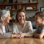 Famille de trois générations autour d'une table conviviale