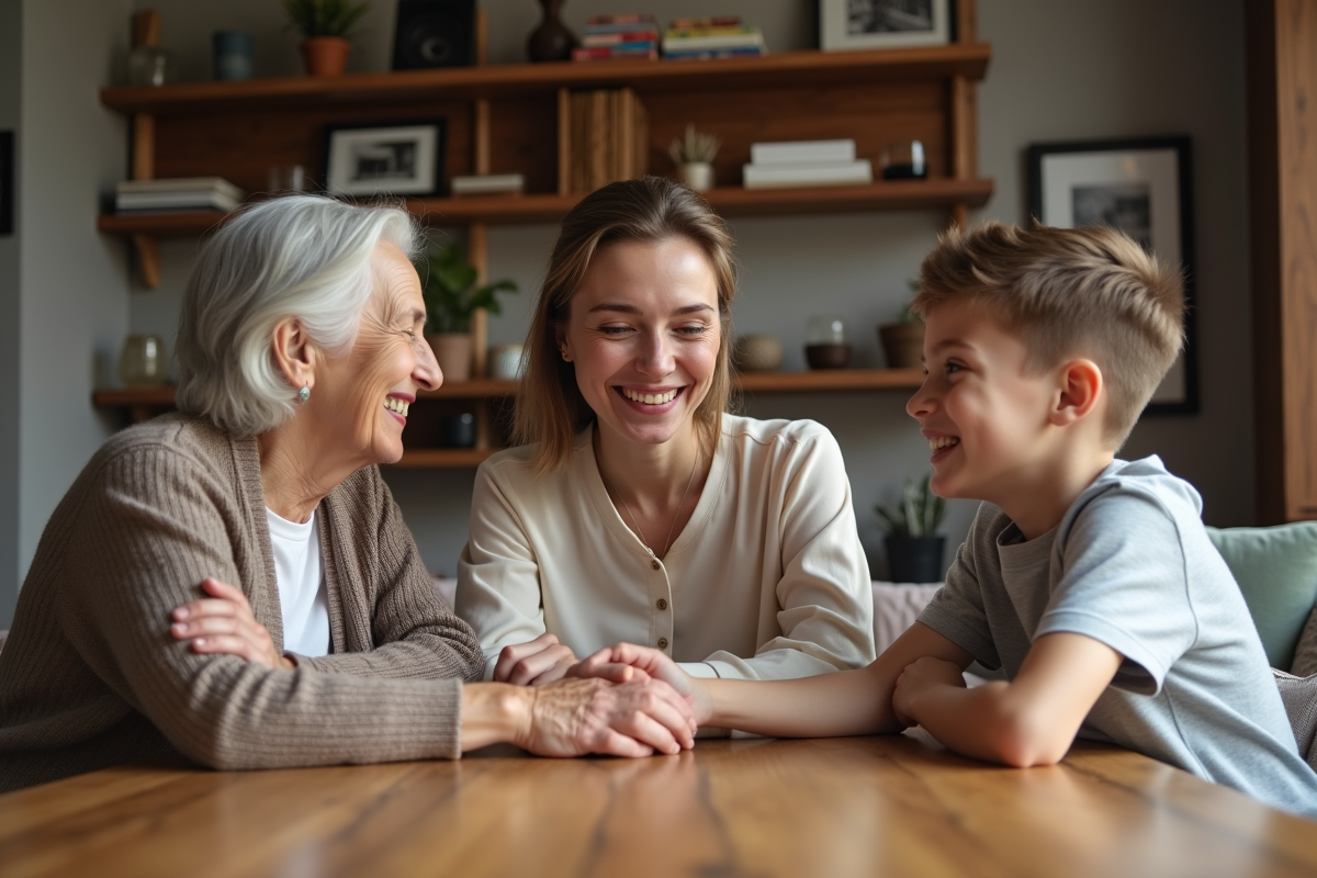 Famille de trois générations autour d'une table conviviale